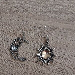 Silver Sun and Moon Earrings